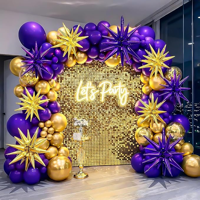 9Pcs Purple and Gold Star Balloons, Large Explosion Foil Balloons, Metallic - Image 7