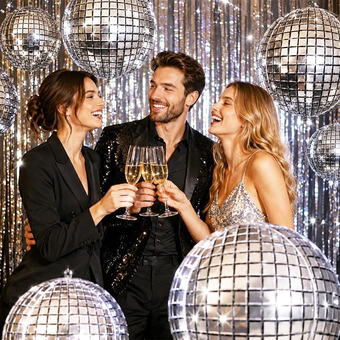 12Pcs Disco Ball Balloons Foil, Giant Metallic Silver Disco Balloons - Image 5