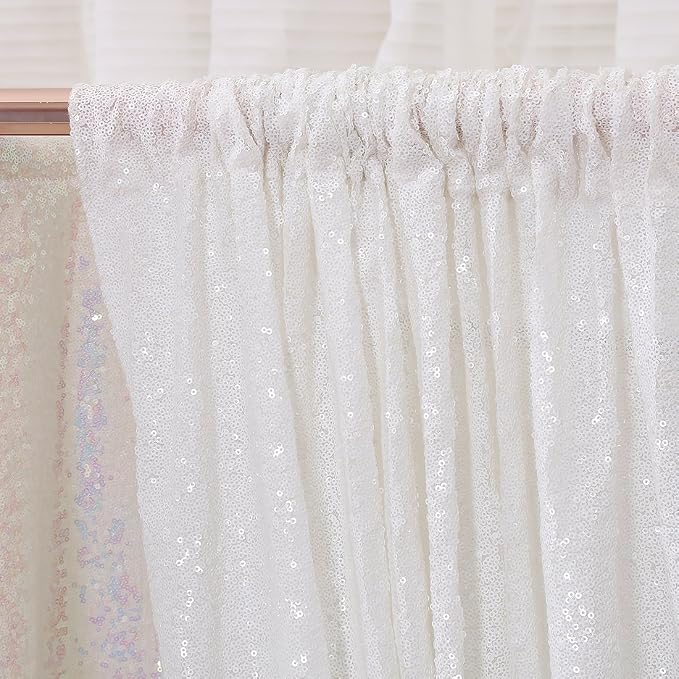 Poise3EHome 4FT x 7FT White Sequin Photography Backdrop Curtain - Image 4