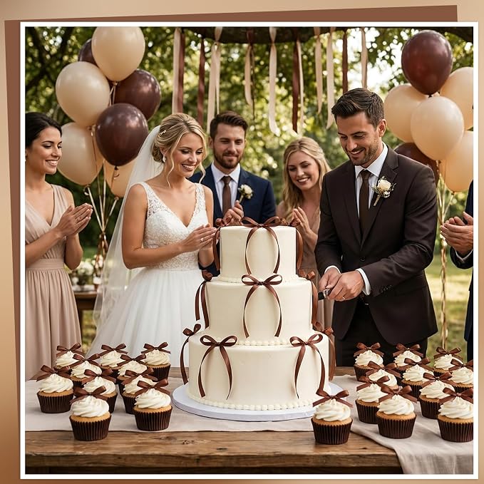 30 Pack Brown Bow Cake Toppers Ribbon Bows - Image 5