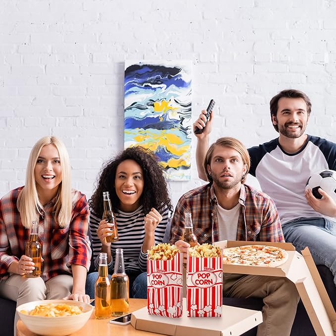300 Pcs Popcorn Bags Paper Grease Resistant Popcorn Bags Disposable Red and White Striped Popcorn Container for Family Movie Night Movie Party Carnival Theater Popcorn Machine (1 oz)