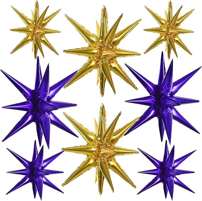TONIFUL 8 Pcs Explosion Star Balloons Purple Gold Foil Balloon Party Decor | 22 by TONIFUL