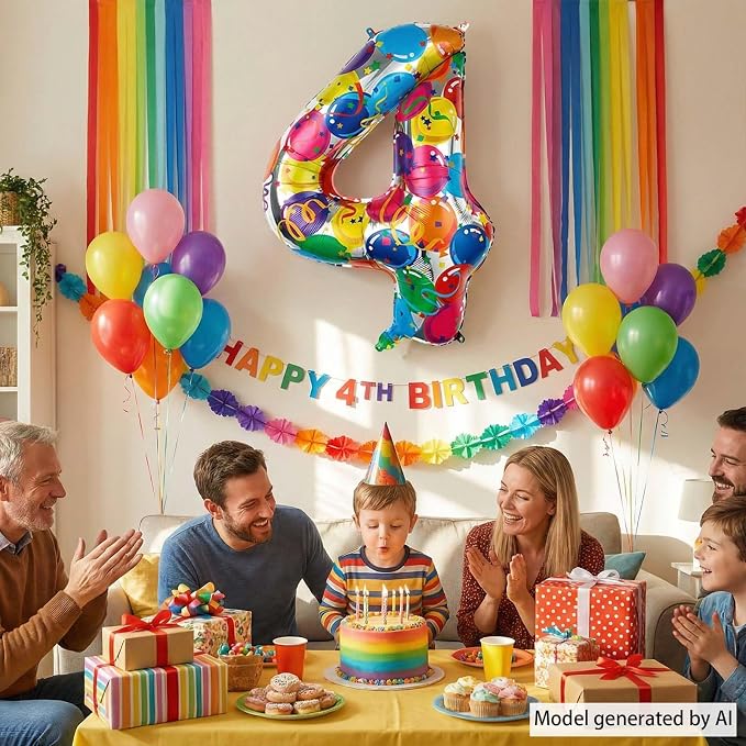 Large Rainbow Number 4 Balloon, 40 Inch Colorful Foil Number Balloons 0-9 - Image 2