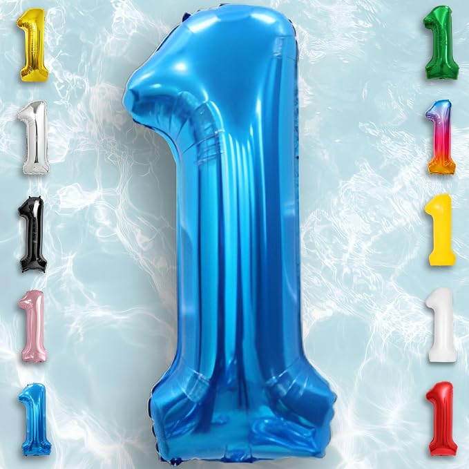 Blue Number Balloon 1 Mylar Foil Balloons 40 inch - Image 2