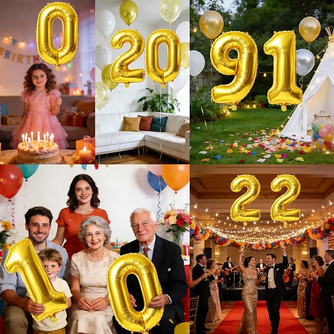 40 Inch Number 91 Balloons for 91st Birthday Party Decorations, 0-100 Gold - Image 7