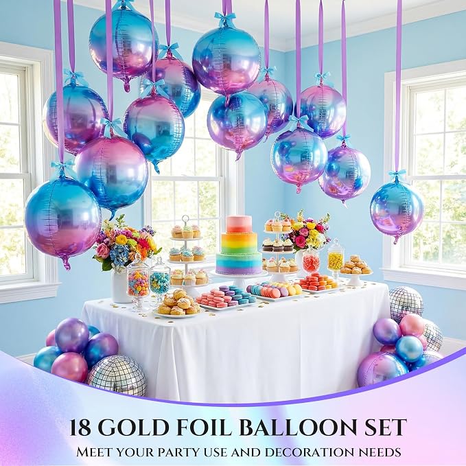18 Set 22 Inch Gradient Purple 4D Giant Round Foil Balloon Bulk Metallic Giant - Image 6