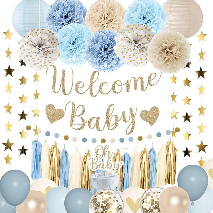 Amandir Dusty Blue Baby Shower Decorations by Amandir