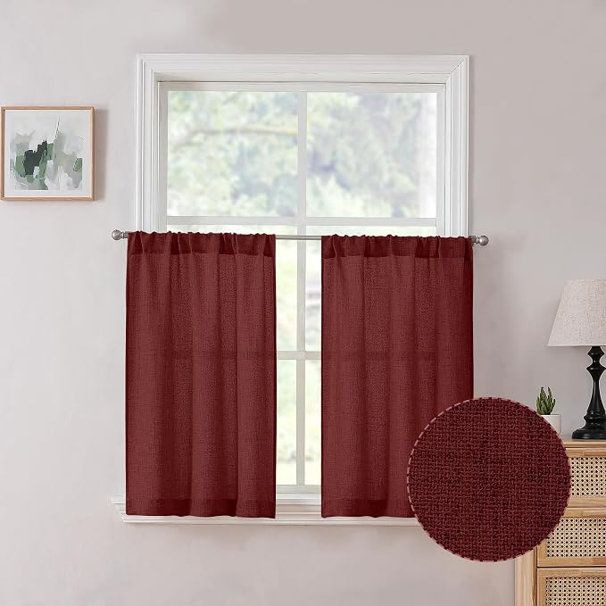Tollpiz Linen Tier Curtains Rod Pocket Semi Sheer Short Kitchen Curtain Half by Tollpiz