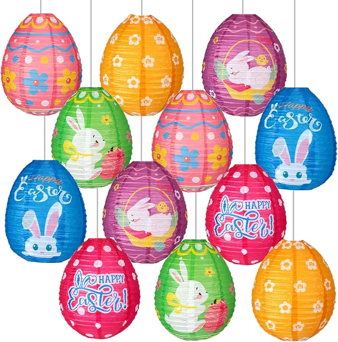 12 Pcs Easter Party Hanging Paper Lanterns Easter Eggs Bunny Chick Basket by Panelee