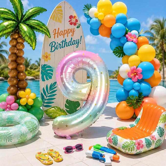 Big Number 9 Balloons, Rainbow Colorful Stars Foil 9 Balloon Numbers 40 Inch - Image 7