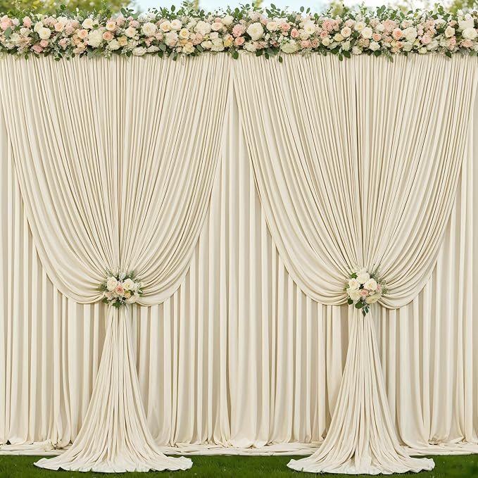 6 Panels Backdrop Curtains for Wedding Party Wrinkle Free Beige Backdrops - Image 8