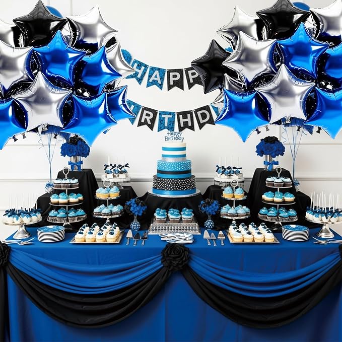 TONIFUL 15 Pcs Star Balloons 18 Inch Large Blue Silver Black Foil Balloons | - Image 6