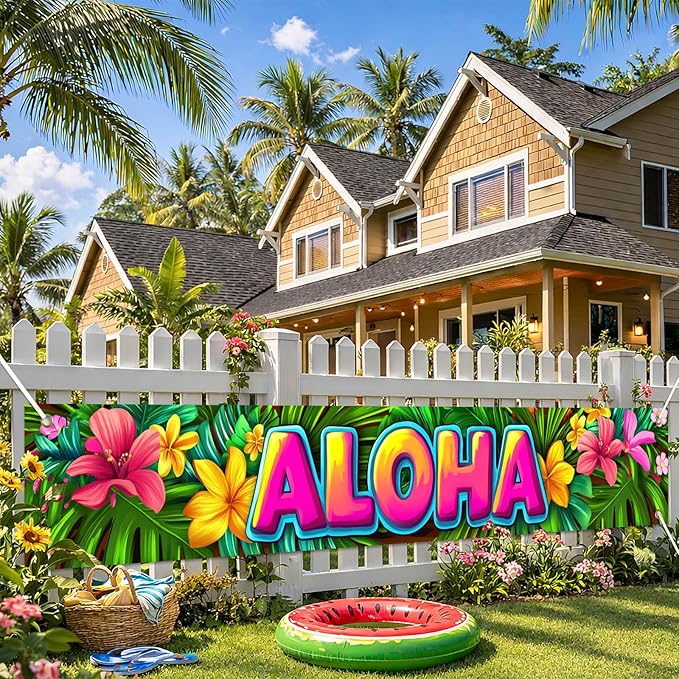 HOMETITUTE Luau Party Decorations Aloha Hawaiian Fence Banner 118 x 20 Inch | - Image 3
