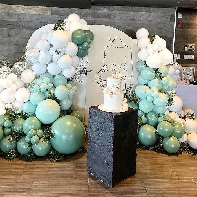 Sage Green and White Balloons, Neutral Dusty Olive Green White Beige Cream - Image 4