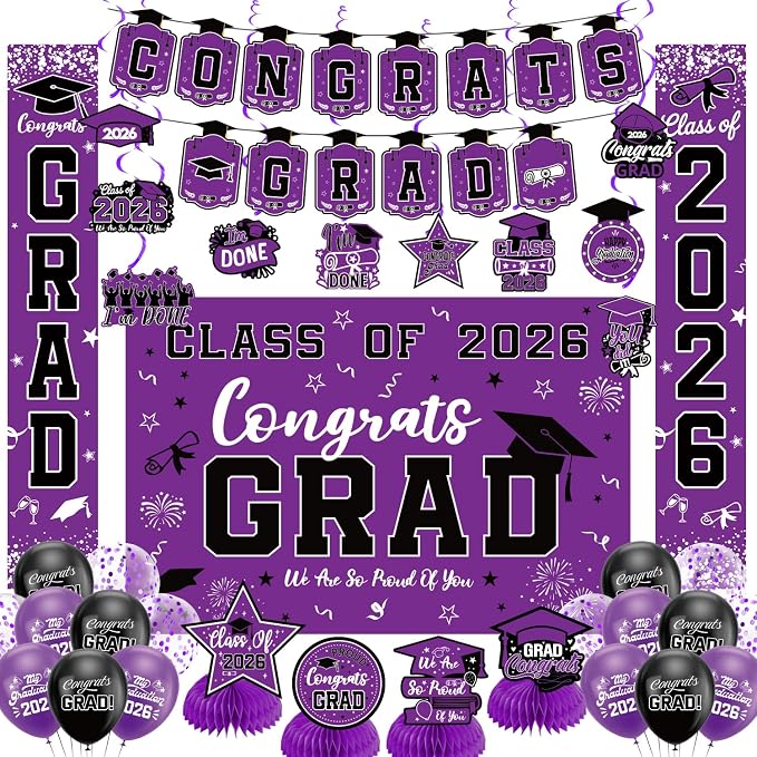 Graduation Decorations 2026 Purple Set, Congrats Grad Decor Set by Unknown