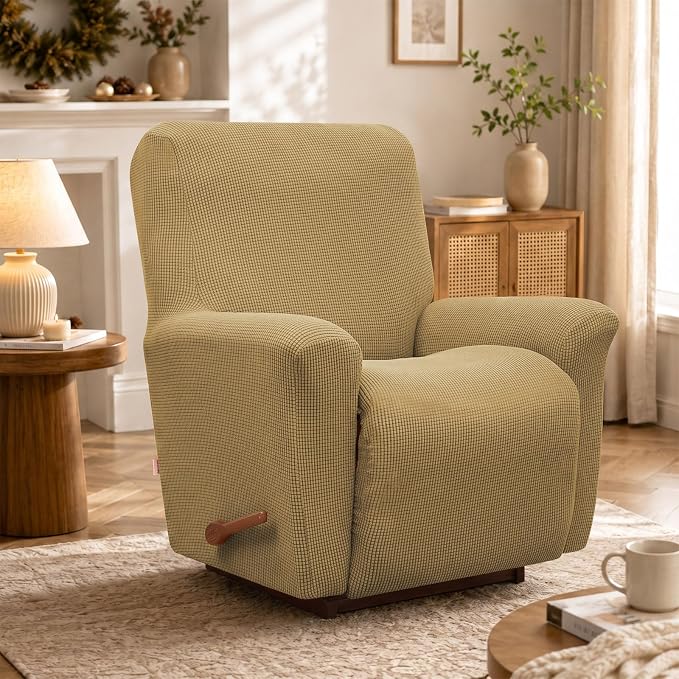 Recliner Chair Covers, 1-Piece Lazy Boy Recliner Covers, Tan | Washable Stretch - Image 6