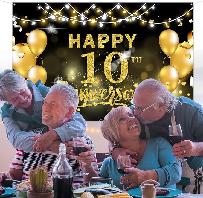 WeBenison Happy 10th Anniversary Backdrop 10th Wedding Anniversary Photography - Image 7