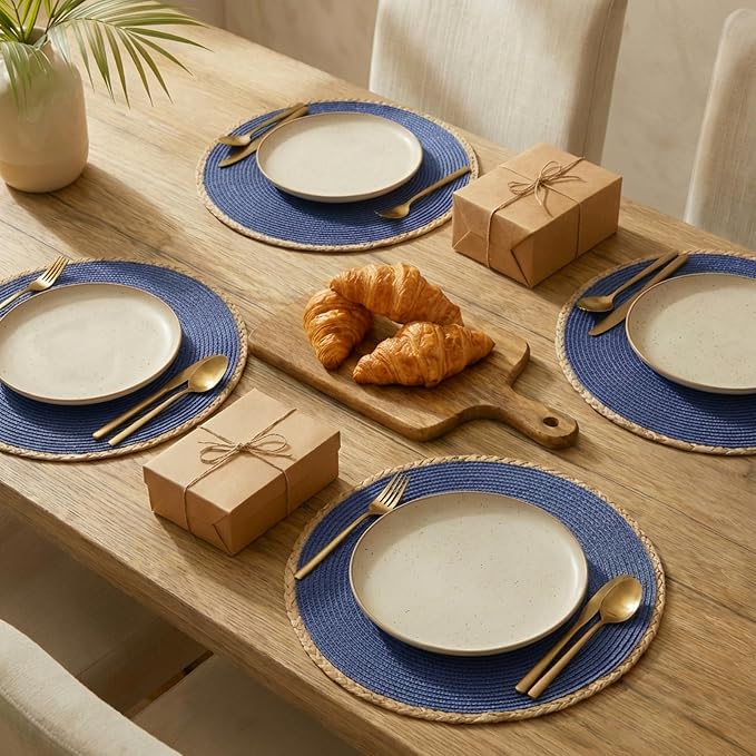 Round Placemats Set of 6, Woven Table Mats, Thin Edge, 15 Inch Diameter - Image 7