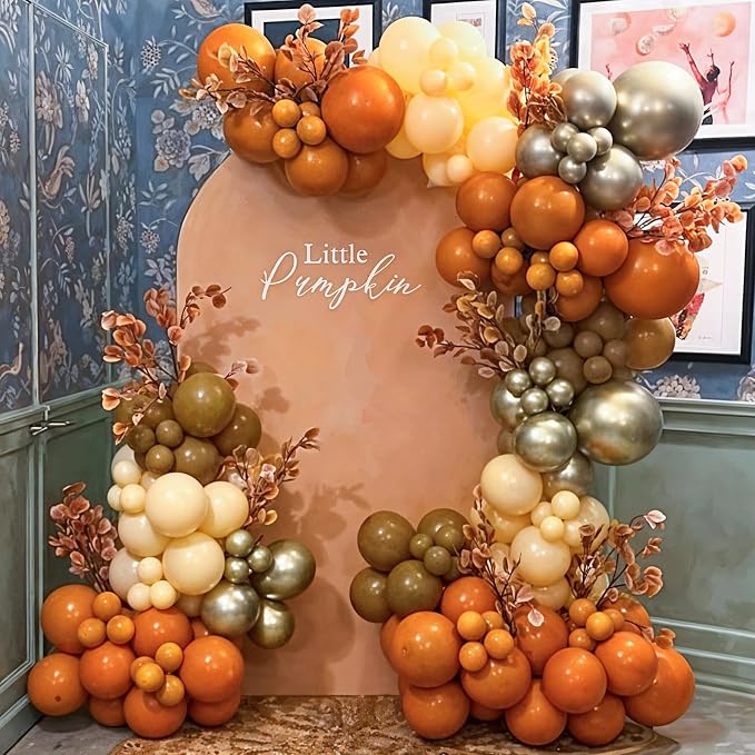 Orange Gold Balloons, 12 Inch Burnt Orange White Balloons - Image 5
