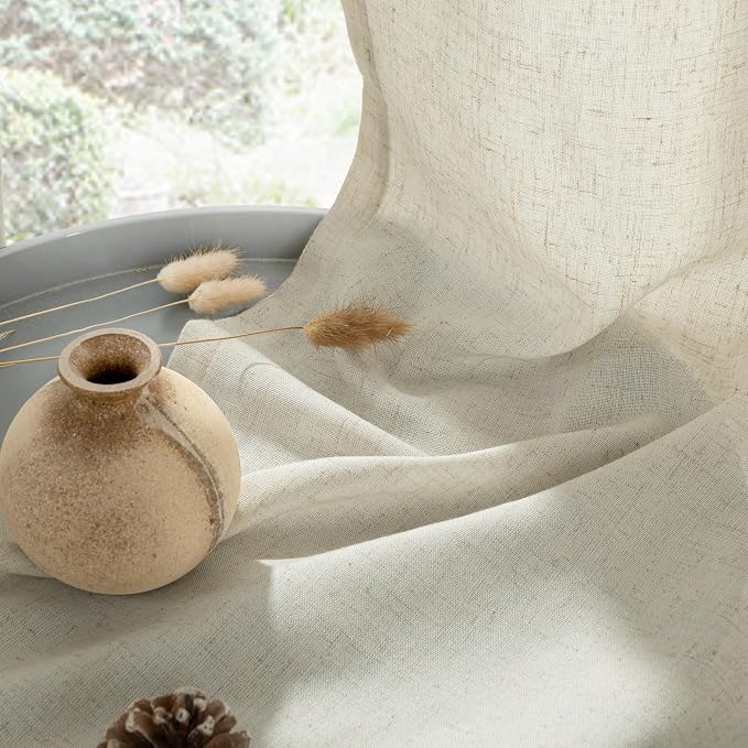 YoungsTex 45 Inch Length Beige Linen Curtains - Image 5