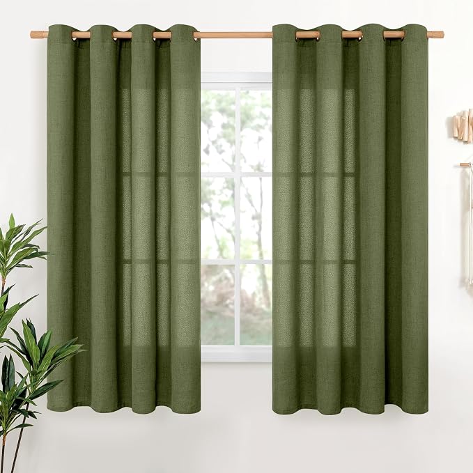 YoungsTex Olive Green Linen Curtains 63 Inch Length 2 Panels by YoungsTex