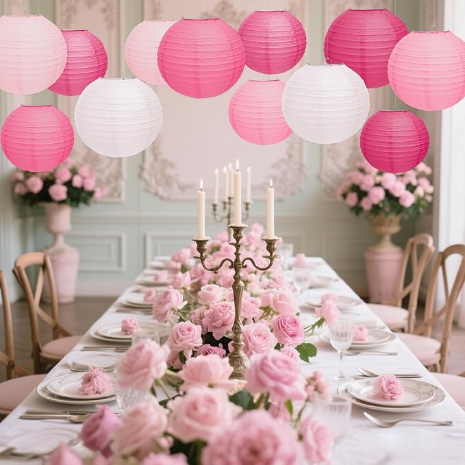 Qenk 12 Pcs Pink Paper Lanterns - Image 7