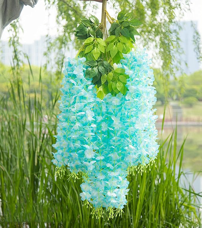 Artificial Wisteria Hanging Flowers Fake Wisteria Flower Garland Silk Vines - Image 5