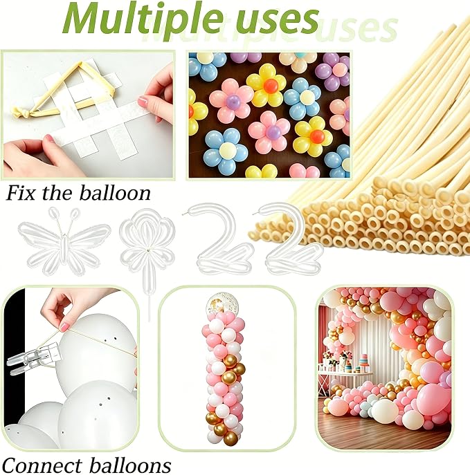 20 Pack Clips for Balloon Arch & 100 Pcs Long Skinny Balloons - Image 7