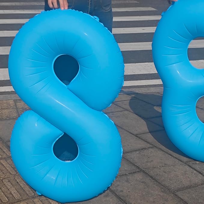 40 in Blue Number Balloon 4 Blue Fluorescent Birthday balloon Number 4 | Helium - Image 5