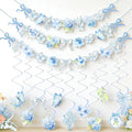 Blue Party Decorations, with 3 Pre-strung Flower Banners and 20 Hanging Swirls by OBBOLO