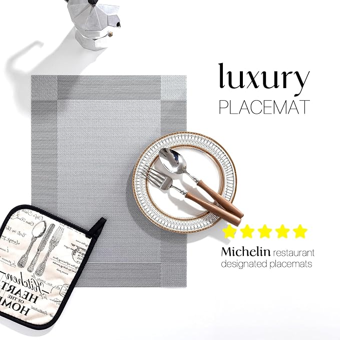 LEXMORE Placemats Set of 6 Vinyl/Plastic Woven Place Mats - Image 2