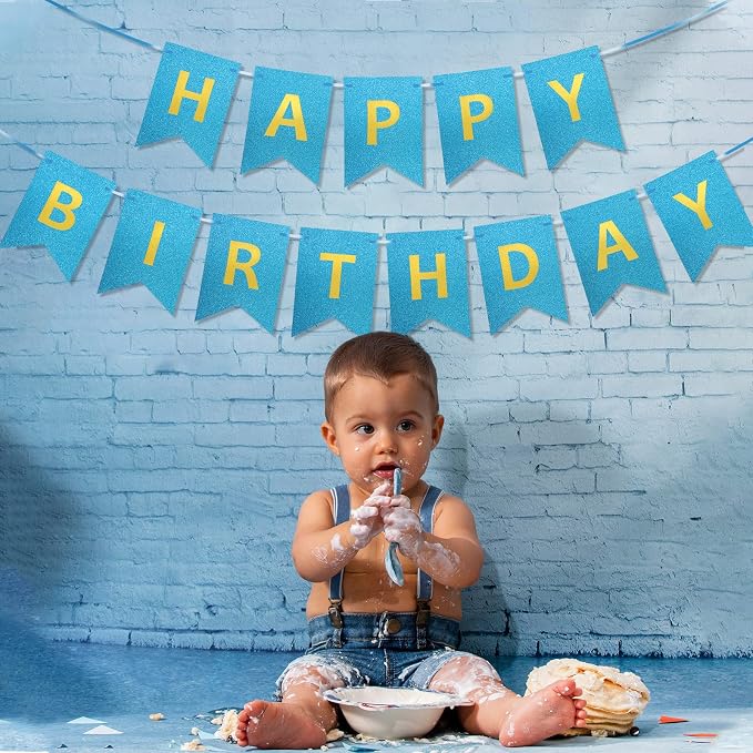 Clabby Glitter Blue Happy Birthday Banner - Image 3