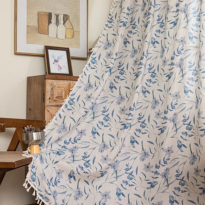 ENJOYBRIDAL Floral Curtains 63 Inch Length Semi Sheer Living Room Drapes by ENJOYBRIDAL