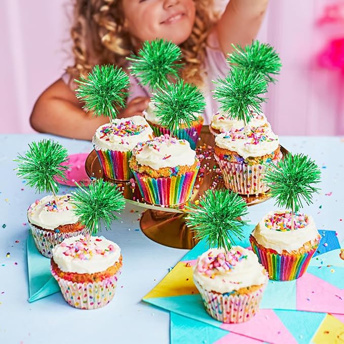Gyufise 30Pcs Foil Firework Cupcake Toppers Sparkle Tinsel Cake Toppers Tinsel - Image 6