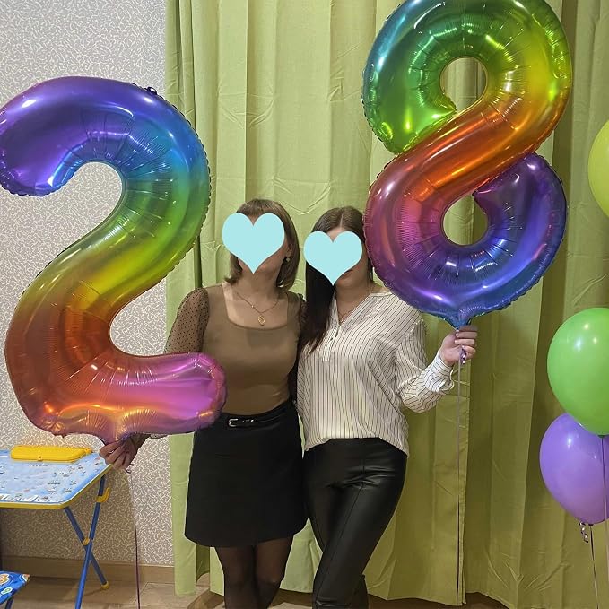40 Inch Rainbow Number Balloon 2, Large Number Foil Balloons Mylar - Image 7