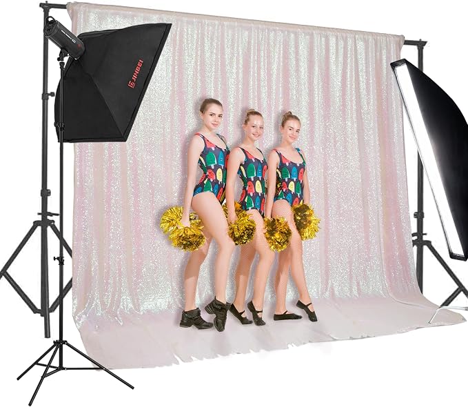 PartyDelight Iridescent White Sequin Backdrop 20x10ft Shimmer Photo Curtain | 4 - Image 2
