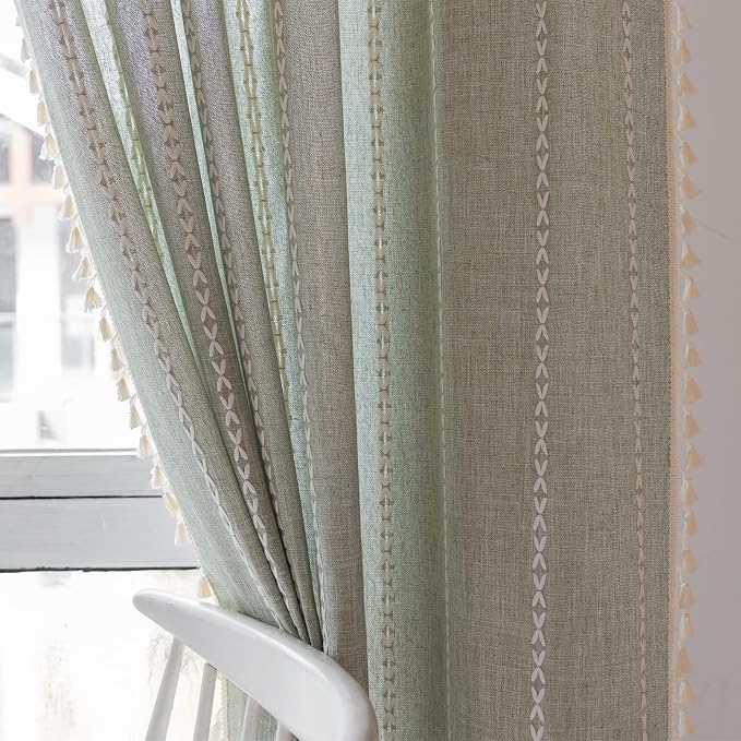 RoomTalks Sage Green Modern Farmhouse Textured Curtains - Image 5