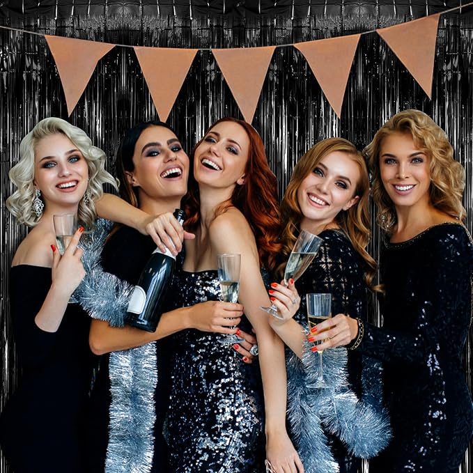 20 Pack Black Party Streamers Backdrop Tinsel Foil Fringe Curtains Halloween - Image 3