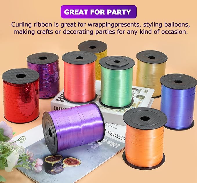 Luomorgo Black Curling Ribbon, 500 Yards/1 Roll Balloon Ribbon | Plastic Thin - Image 5