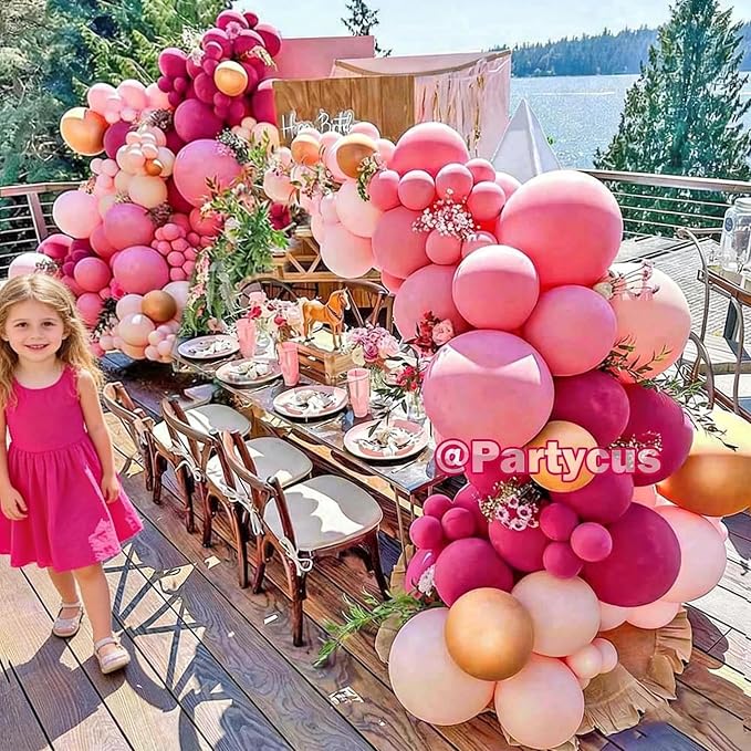 Hot Pink Balloon Arch Kit Double Stuffed, Dark Light Pink Magenta Blush Gold - Image 6