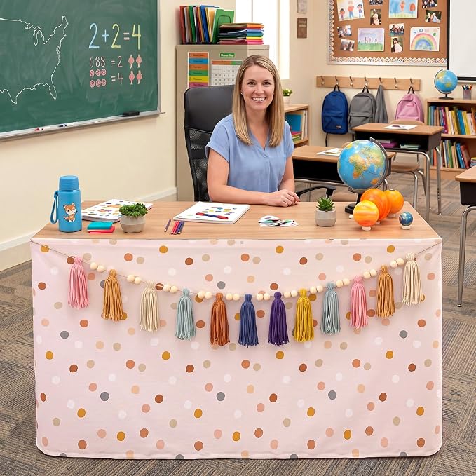 Irenare 2 Pcs 6ft Dot Table Skirt and Tassels Garland by Irenare