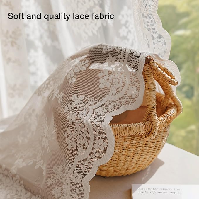 Anmao Vintage Lace Curtains 72 Inches Long 2 Panels Set, Romantic Elegant Light - Image 5
