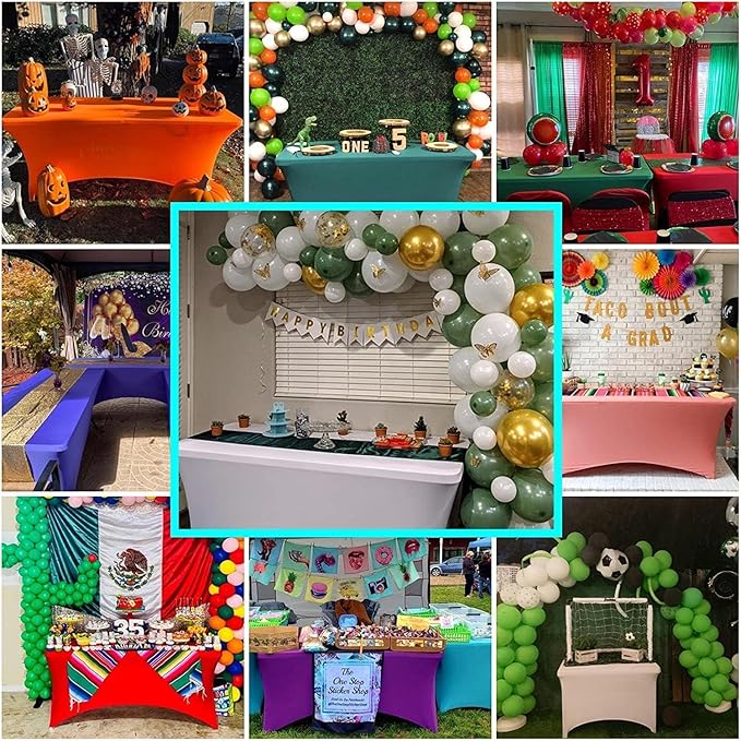 IVAPUPU 2 Pack 8FT Table Cloth for Rectangular Fitted Events Stretch Grey Table Covers Washable Cover Spandex Tablecloth Protector for Party, Wedding, Cocktail, Banquet, Festival