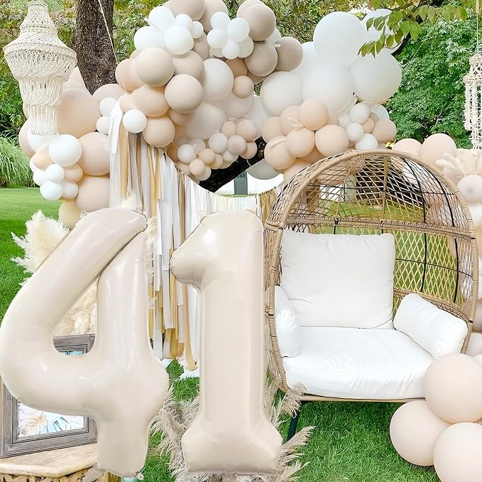 Cream Number 4 Balloon 40 Inch Beige Nude Number 4 Balloon - Image 5