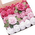 Floroom Artificial Flowers 25pcs Real Looking Blush Pink Ombre Colors Foam Fake Roses with Stems for DIY Wedding Bouquets Bridal Shower Centerpieces Floral Arrangements Party Tables Home Decorations