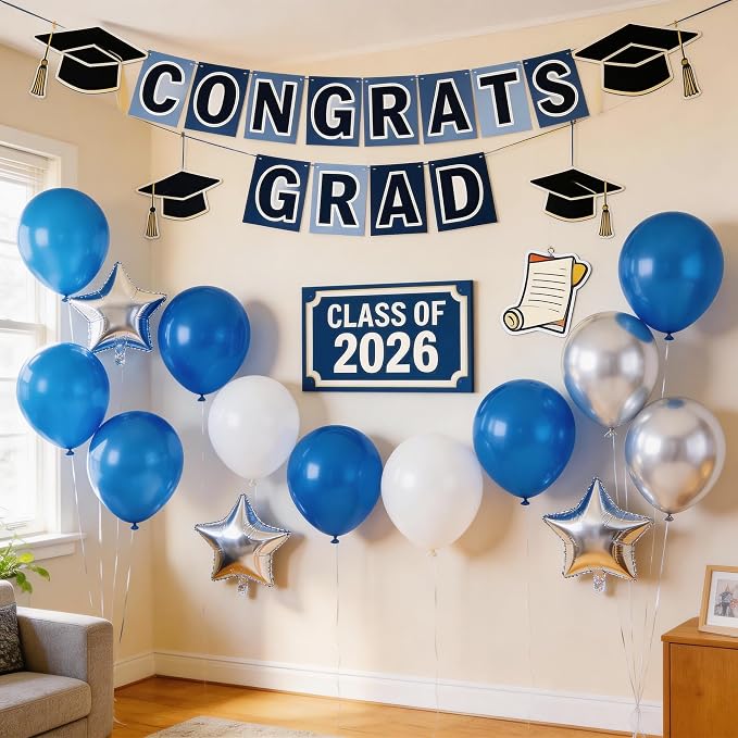 Royal Blue and Silver Balloons for Graduation Party Decorations, 12In Dark Navy - Image 8