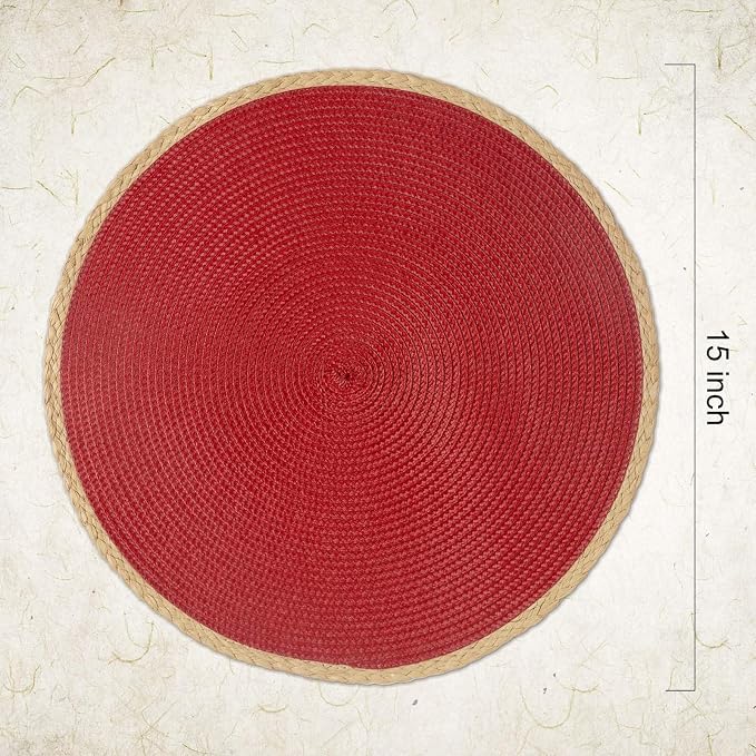 Round Placemats Set of 4, Woven Table Mats, Thin Edge, 15 Inch Diameter - Image 2