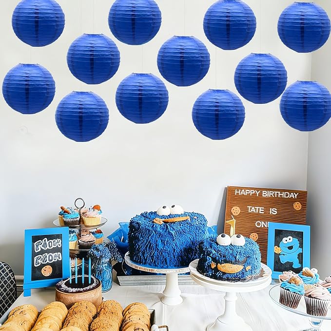 Blue Paper Lanterns Hanging Ceiling Chinese Round Lanterns - Image 4