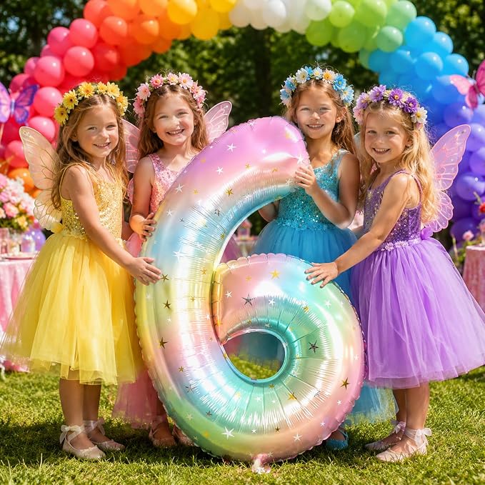 40 Inch 6 Balloon Number, Large Rainbow Foil Number 6 Balloons Birthday Party - Image 7
