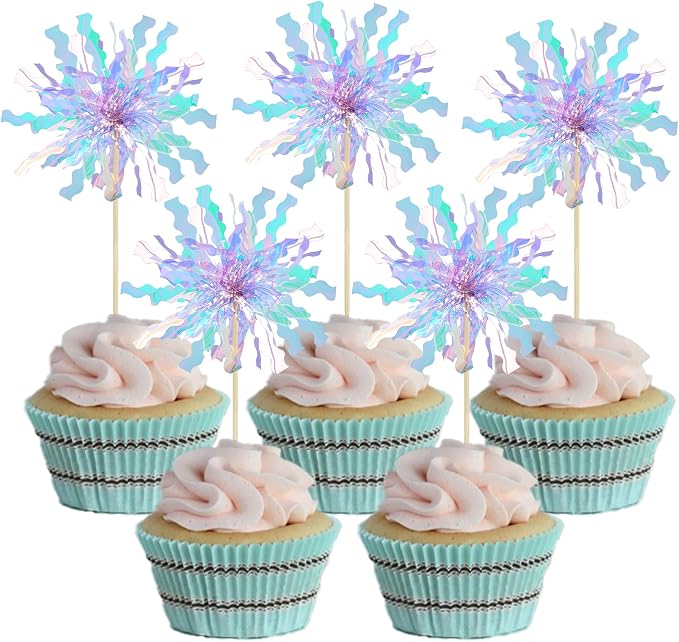 Gyufise 20Pcs Foil Firework Cupcake Toppers Happy Birthday Cake Toppers Sparkle by Gyufise